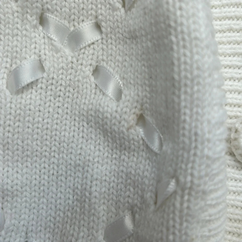 Vintage SUSAN BRISTOL Cardigan Sweater Ribbon Embellished white Medium - Picture 8 of 11